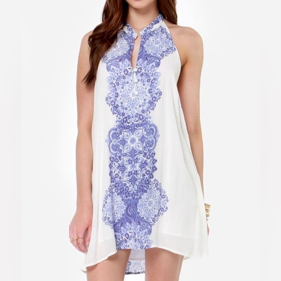 O'Neill Journey Blue and Ivory Print Halter Dress Size M - Picture 1 of 6